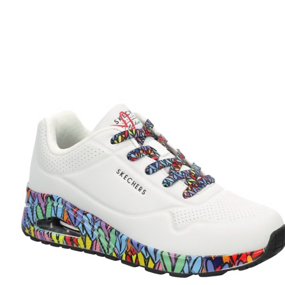 Skechers Street x JGoldcrown Uno Ravaged Love Sneakers 8.5 White Graffiti Hearts